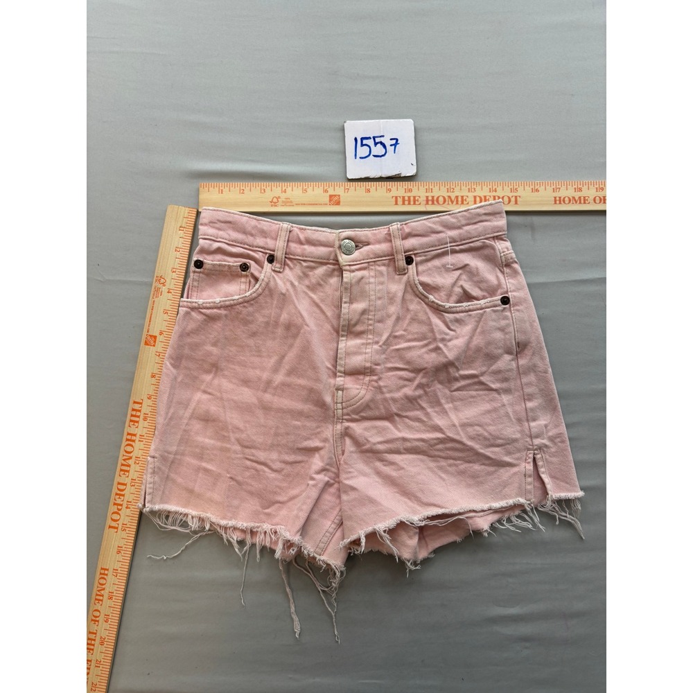 Zara Pink High Waisted Denim Shorts Raw Hem Size 4 MEX 26 Pastel Summer Casual